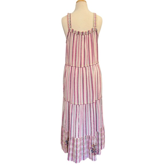 Sundance Veria Midi Tiered Pockets Striped Embroidered Sleeveless Boho Medium - Picture 4 of 9